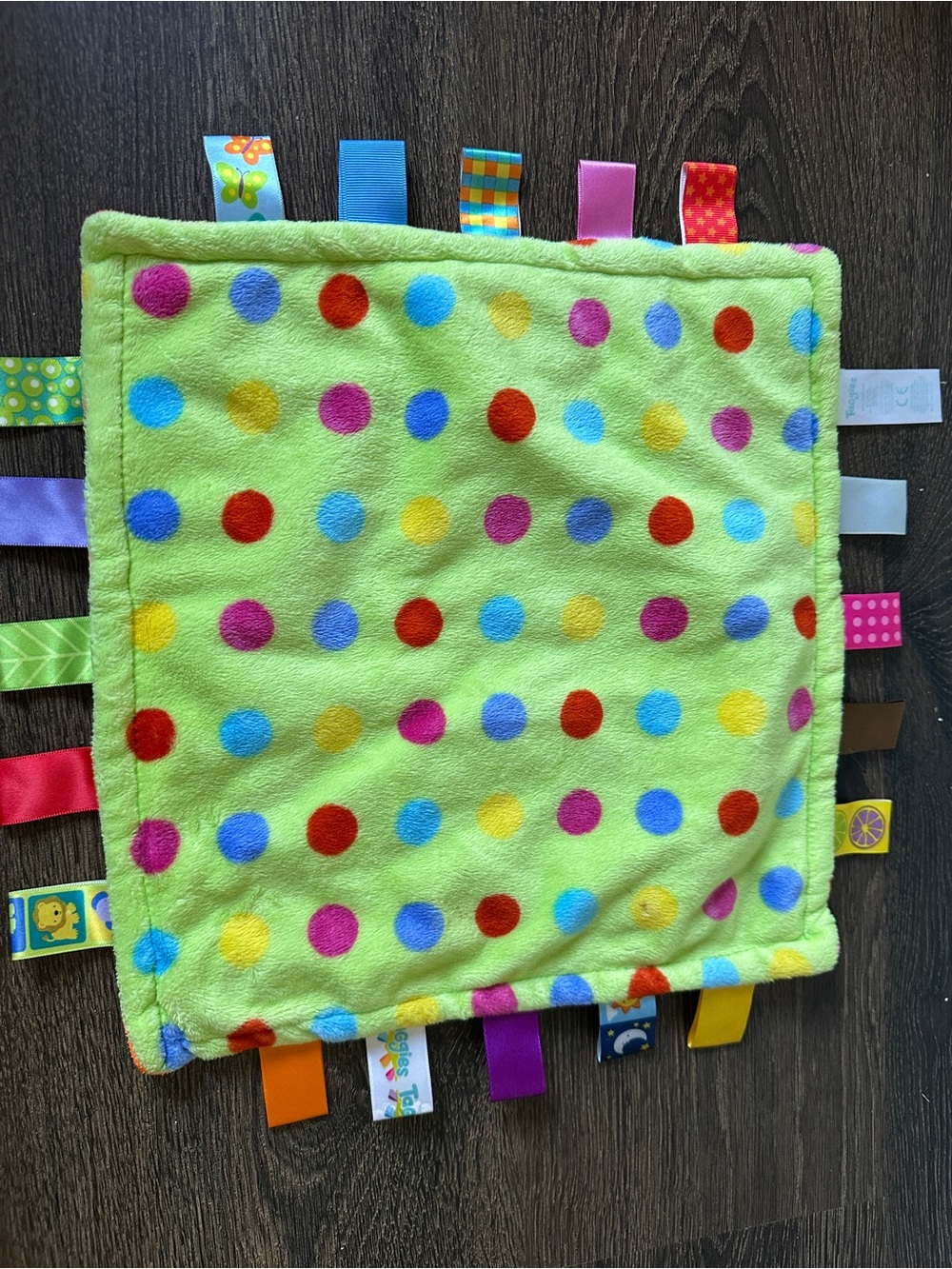 Taggies Baby Security Blanket Fleece Lovey 12x12 Polka Dot Green Orange